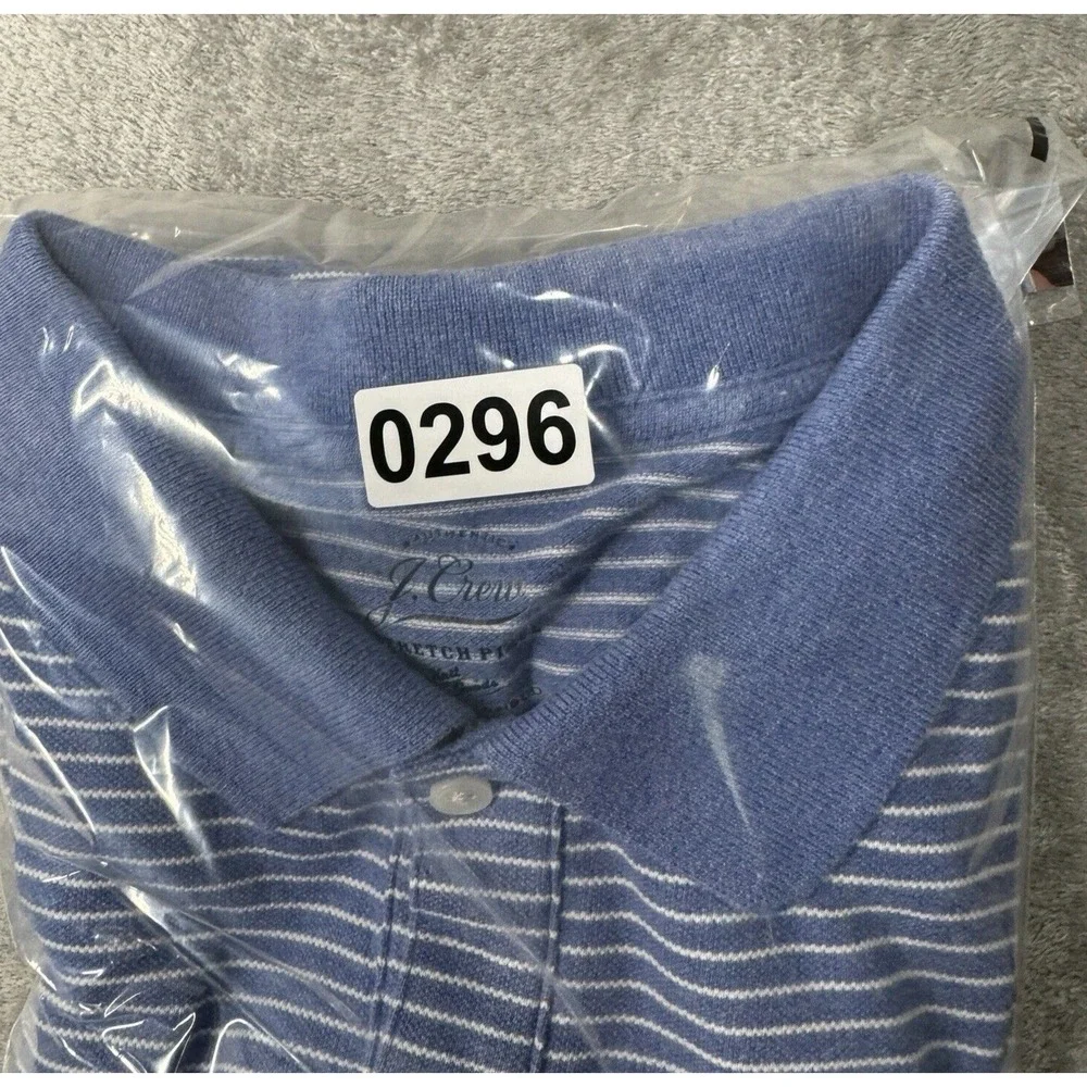 J.Crew Polo Shirt Mens Large Blue Striped Stretch Pique Pocket Short Sleeve‎ Top